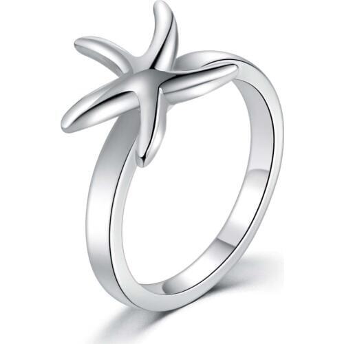 Cute starfish design Silver color finger ring size 6 # 7 # 8 # 9 # Fashion Jewelry Pretty cute style Top quality Low price