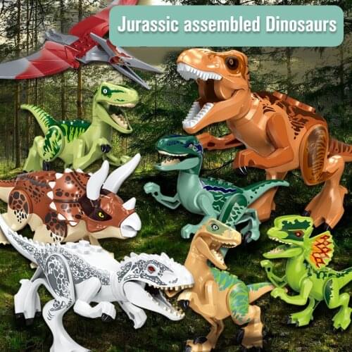 8pcs/Lot Jurassic Dinosaur World Building Blocks Series Velociraptor T-Rex Triceratops Assembles Figure Bricks Toys For Children