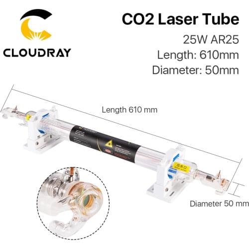 Cloudray Co2 Laser Tube 25W Glass Head Diameter 50mm 610mm Length Glass Laser Lamp for Co2 Laser Engraving Machine