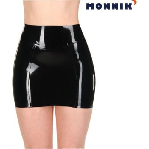 MONNIK latexSexy Latex Suspender underwear black Skirt Women With Set Zipper for Club Wear