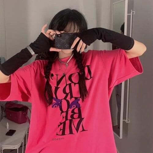 2021 summer new letter printing short-sleeved ins couple loose t-shirt summer rose red half-sleeved wild casual