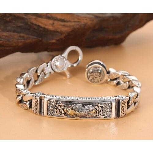 2021 New Design Lucky Jinbao Paixiu Domineering Mens Handmade Silver Bracelet Retro Trend Bracelet Jewelry Accessories