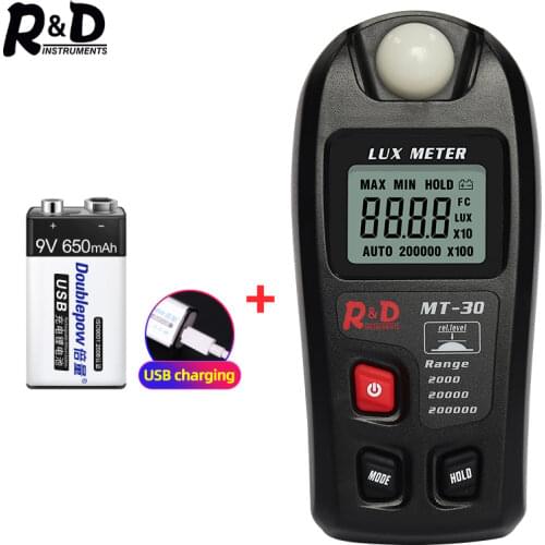 NEW R&D MT30 Lux Meter 0~200,000lux Light Meter Illuminometer Lux/fc Photometer Tester Enviromental Testing Black Luxmeter