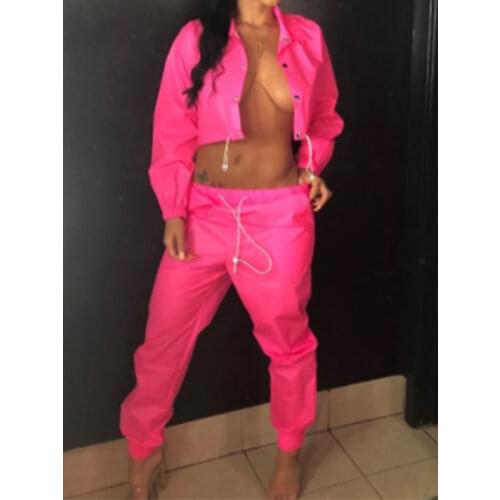 OMSJ 2021 New Neon Yellow Pink Two Piece Set Crop Top and Pants Tracksuit Sexy Casual Summer Clothes Spring Sweat Suits