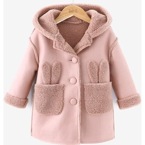 Autumn Winter Jacket for Girls Cartoon Rabbit Ear Kids Faux Fur Coat 2-11 Years Baby Girls Outerwear Infant Snowsuit Girls Coats