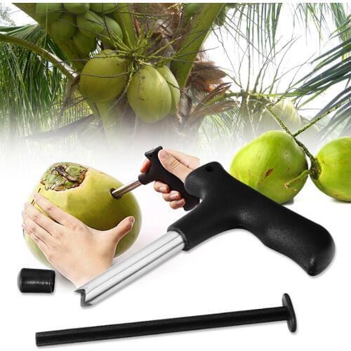 Coconut Opener Stainless Steel Pipe Driller Zigzag Cutting edge Coconut Puncher+Plastic Cleaning stick+Lid Fruit Openers Tools