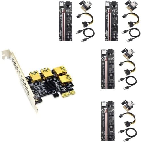 PCIE PCI-E Riser 1 to 4 USB 3.0 Card Multiplier Hub PCI Express 1X to 16X Adapter for Bitcoin ETH Mining Miner