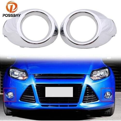 POSSBAY For Ford Focus Sedan/Hatchback/Turnier DYB 2011-2014 Pre-facelift Chrome Front Fog Light Lamp Cover Grille With Hole