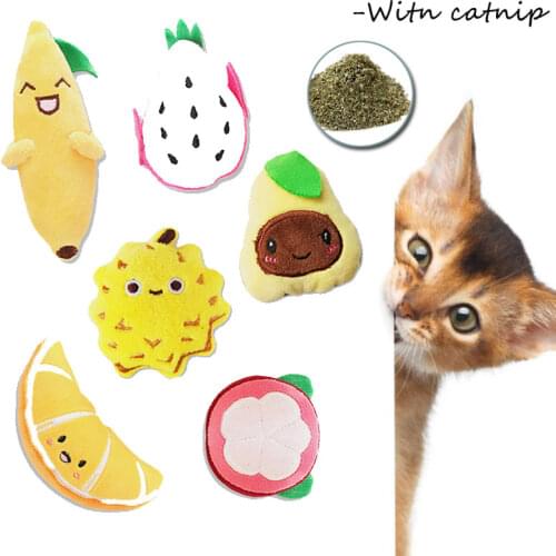 Plush Cat Catnip Toys for Kitten PP Cotton Cute Fruit Pattern Pet Product Cartoon Cat Accessories Soft Pet Chew Toy Dropshipping
