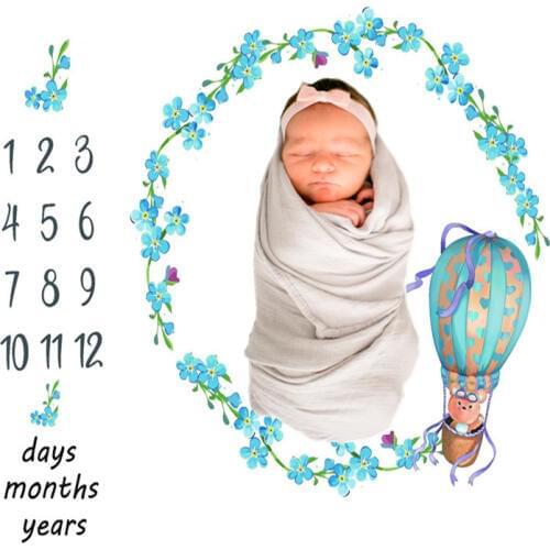 Newborn Baby Blanket Manta Play Mat Photo Blankets Calendar Growth Blanket Hair Bow Milestone Photography Accessories