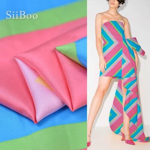 Siiboo 100% silk printed color stripe satin silk fabric 15mm twill texture African style holiday beach dress Tela de seda sp6391