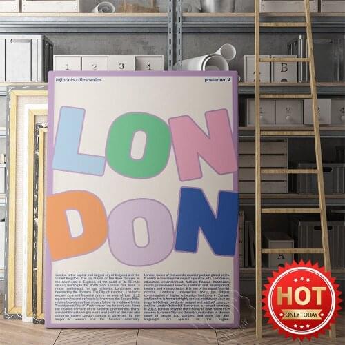 Fujiprints Cities Series London Vintage Art Poster, England London Tavel Art Wall Picture, Study Kids Room Modern Decor Prints