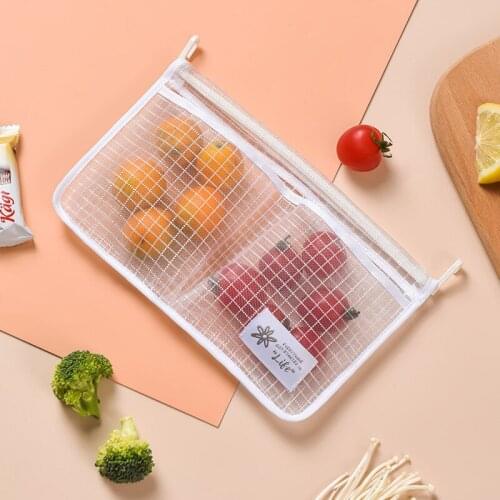 Cloth PP Hanging Vegetable Storage Bag Refrigerator Fruit Storage Bags With 2 Pockets Bathroom Kitchen Accessories