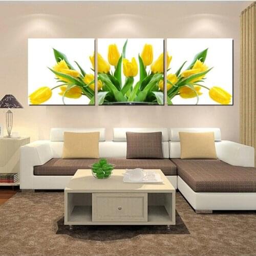 Triptych Diy Diamond Painting Cross Stitch Wall Home Decoration Sticker Diamond Embroidery Diamond Crafts tulip A457