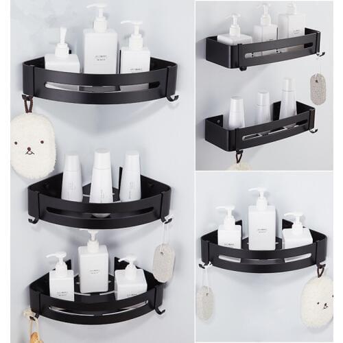 Vidric Space Aluminum Black Bathroom Corner Shelf, Cosmetic Rack With Single Lever Bath Corner Basket With Hook Bathroom Rack