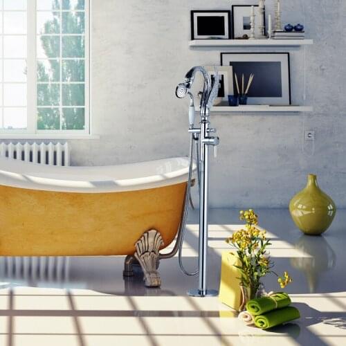 Vidric Vidric Bathtub Faucet Swan Rotation Chrome Floor Stand Faucet Single Handle Mixer Tap Brass Creamic Handshower