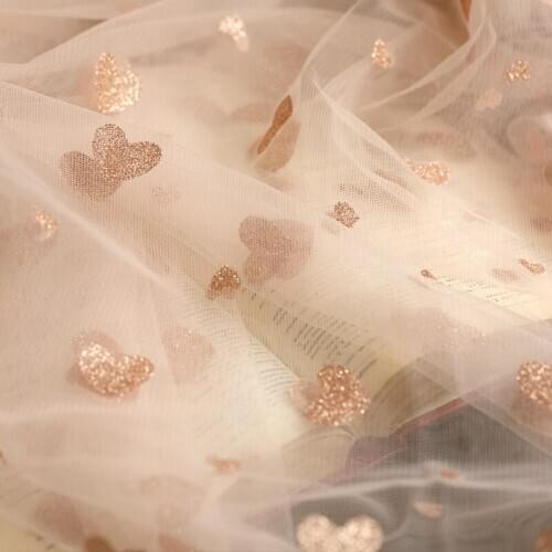 High quality bean paste powder gauze fabric Heart shaped bronzing tissu Childrens womens poncho skirt background cloth fabrics