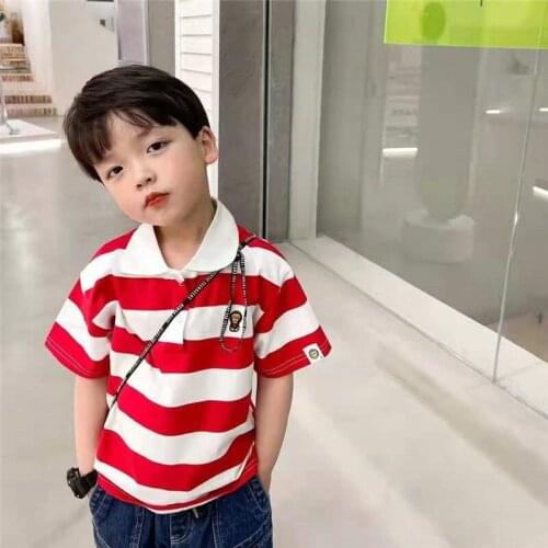 Stripe Polo Shirts Girls Kawaii Anime Boys Kids Aesthetic Summer Clothes For Teens Blouses Harajuku Shirt Cute Tops Boy T-shirt