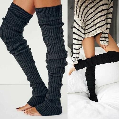 Women Crochet Knitted stocking Leg Warmers Boot Cover Lace Trim Legging Socks Wool Warm Thigh High Stockings