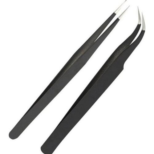 1PC Professional Black Straight Curved Acrylic Tweezers Nail Art Rhinestones Sequin Decoration Stainless Steel Eye Brow Clips