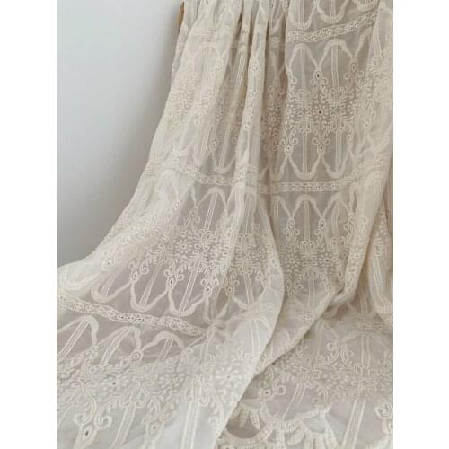 1 yard New arrival embroidered chiffon lace fabric, chiffon fabric with beige embroidery