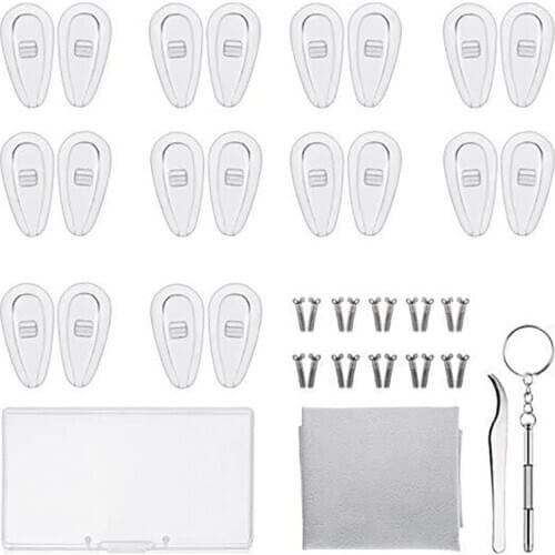10 Pairs Silicone Air Chamber Eyeglass Nose Pads, Eyeglass Repair Kit, Glasses Screws and Mini Screwdriver