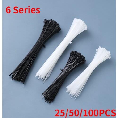 6x200 6x250 6x300 6x350 6x400 6x450mm Assorted Self-Locking Nylon Cable Ties Black Plastic Zip Tie Loop Wire Wrap Zip Ties