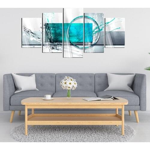 Turquoise Expression Abstract Wall Artwork 5 Panels Modern Teal Canvas HD Printed Painting Home Decoration Gifts Nordic Style