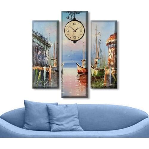 3 piece Clocks Canvas Table-Oil Painting Looking Sailboat Table Clock Special Production Fashion Vivid Living Home Decor Difference Creative