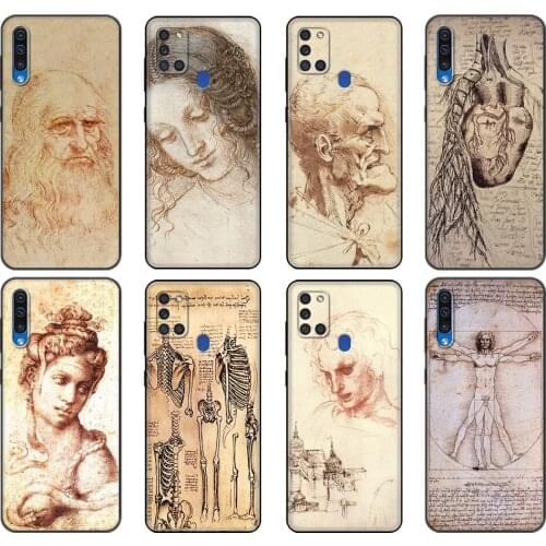 Black tpu Case For Samsung Galaxy A50 50S A30S A10 A11 A21S A31 A41 A51 A71 M21 M30S S10 LITE Cover Italy leonardo da vinci art