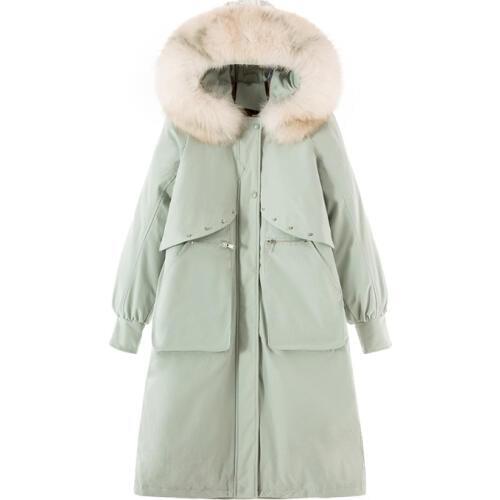 European Winter Women Down Parkas Coats Fox Fur Hoody Lady X-Long Overcoats Female Warm Clothing VF9102