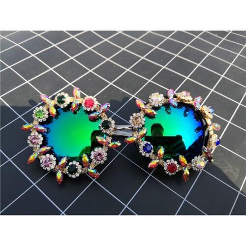 Hot New Diamond Luxury Big Frame round Sunglasses Men Women Fashion Shades Rhinestone Vintage sunGlasses FML