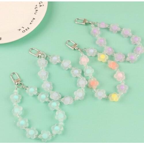 Graduate Gifts Cute Candy Color Flower Beads Lanyards Bag Backpack Decor Case Pendent KeyChains For Women Keyring Car Keychain