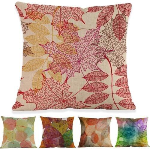 Colorful Transparent Fallen Leaves Autumn Leaf Texture Pattern Linen Throw Pillow Case Home Sofa Room Decorative Cushion Cover