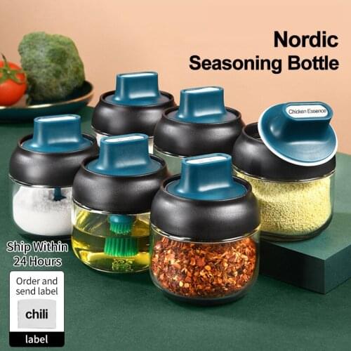 Kitchen Glass Spice Jars With Lid Salt And Pepper Shakers Set Seasoning Organizer Herbs Soy Sauce Oil Bottle With Label Paper