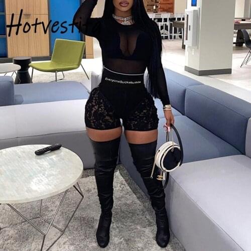 Hotvestita 2021 New Women Elegant Sexy See Through Lace High Waist Slim Summer Mini Hot Shorts Ladies Bodycon Hotpants Bottoms
