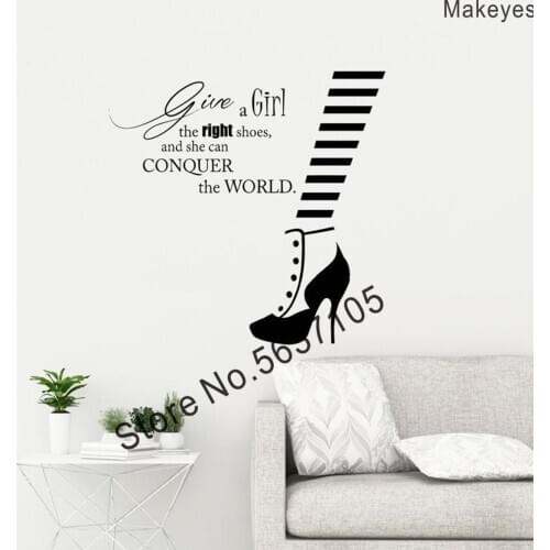 Makeyes Fashion Salon Wall Stickers Girls Saying Words Wall Decals Store Decoration Vinyl Wall Decor High Heel Woman Beauty Q299