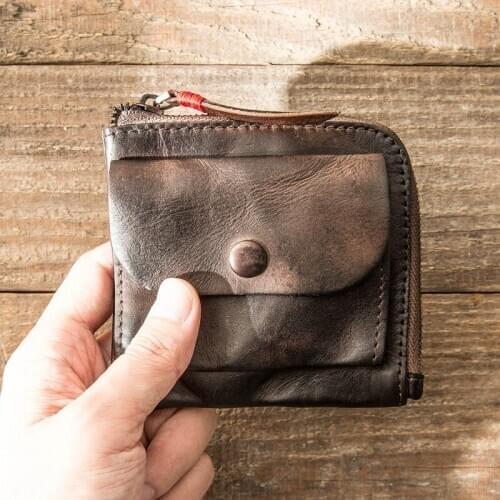Retro Leather Mini Coin Purse Small Card Holder Female Drivers License Bag First Layer Cowhide Mens Ultra-thin Zipper Simple