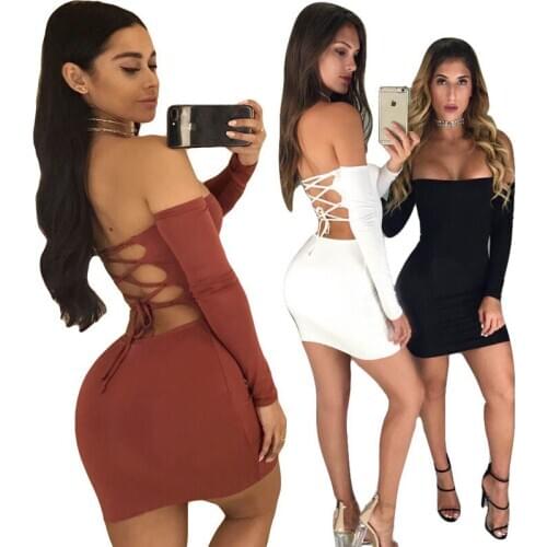 Fashion Bandage Sexy Dress Women Long Sleeve Plus Size Club Wear Slim Short Backless Bodycon Dresses Vestido
