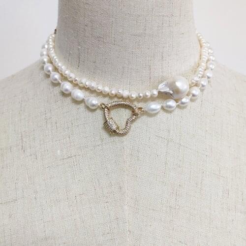 Fashion Semi-Baroque Freshwater Pearl Choker Necklace for Women Gold Color Love Heart Pendant Necklace Collar Bridal Jewelry