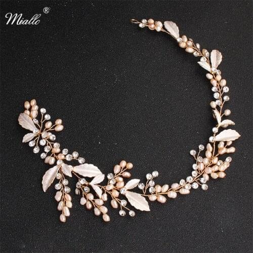 Miallo Fashion Freshwater Pearls Headpiece Wedding Bridal Hair Accessories Handmade Hair Vine Crystal Pearl Headband