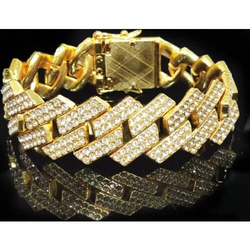 Hip Hop Bracelet Bling Iced Out Miami Zircon Cuban Prong Pave Rhinestone Men Bracelet Necklace For Men Jewelry
