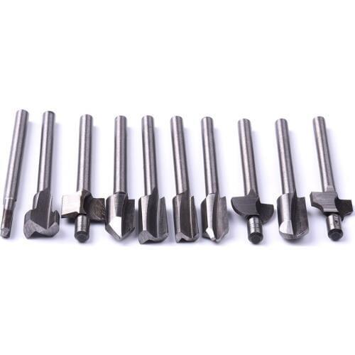 New 10Pcs/Set 1/8 High Speed Steel Milling Cutter durable steady Multi-shape Trimming Knife Cutter For Electric Trimmer Maching
