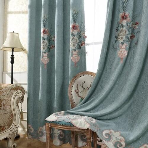 New Chinese Curtain For Living Dining Room Bedroom Chenille Embroidered Curtains Valacen Curtains Finished Product Customization
