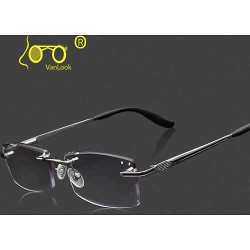 Rimless Reading Glasses Men Diamond Cutting Edge +1.00 1.50 2.00 2.50 3.00 3.50 4.00 Anti Reflective Fashion Spectacle Case Free