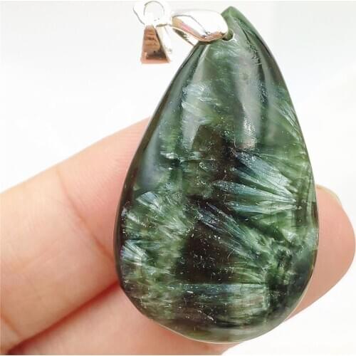 Natural Green Seraphinite Pendant Gemstone 38x23mm Women Men Water Drop Crystal Seraphinite Necklace AAAAA