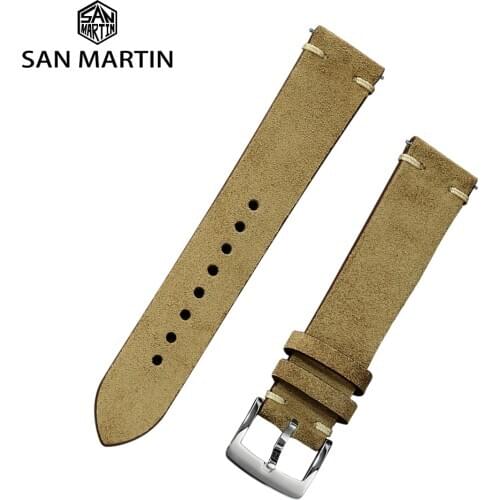 San Martin 20mm Genuine Leather Strap Watch Band Stainless Steel Tongue Buckle Generic
