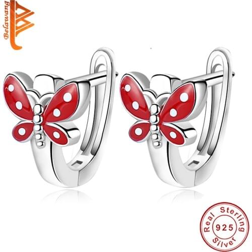 Real 925 Sterling Silver Vivid Cartoon Butterfly Hoop Earrings Tiny U Shape Earring For Women Children Gift Silver Jewelry
