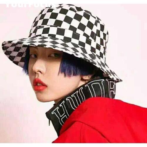 2018 new harajuku hip hop punk rock k pop ulzzang black white plaid checkerboard bucket hats lovers hat