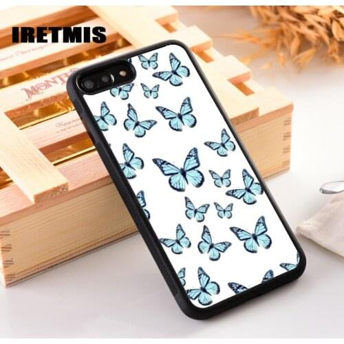Iretmis Rubber Silicone Phone Cover Case For iPhone 6 6S 7 8 PLUS X XS XR 11 12 Mini Pro Max Blue butterfly